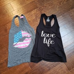 2 graphic racerback tank tops